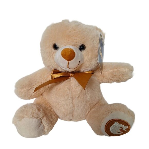 Goffa Cream Gold Teddy Bear Plush Bow Stuffed Animal 8.5" - Picture 1 of 6